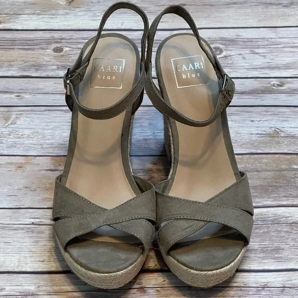 Kaari Blue Vera Size 8.5 Olive Green Suede Platform Espadrille Jute Heel - Picture 12 of 14